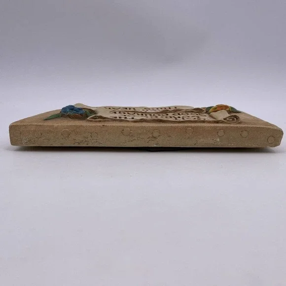 Scroll Heavy Plaque Wait on the Lord Psalm 27:14 H.A. Larsen 1946 Chalk Plaster - Picture 9 of 12